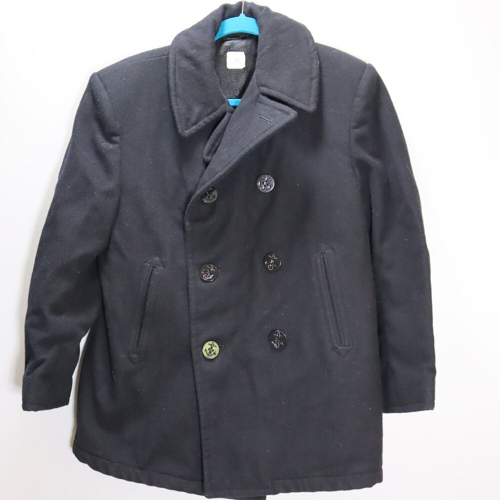 Vintage US Navy Peacoat Black Wool Military Overcoat Size 42S